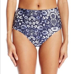 Blue and White Floral High Waisted Bikini Bottoms